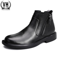 Bottes mi-mollet en cuir véritable pour homme, avec doublure en polaire, en cuir de vache, avec fermeture éclair latérale antidérapante, bottes Chelsea pour l'automne et l'hiver