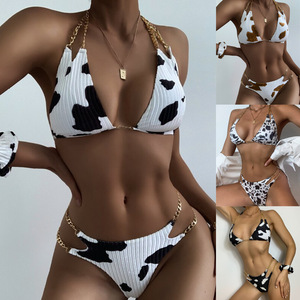 Leopard Print Swimwear Two Pieces Beachwear Young <strong>Hot</strong> <strong>Girls</strong> Sexy <strong>Bikinis</strong> 2 Piece Set Backless Split with Chain Detail <strong>Tight</strong> - Product Image 1