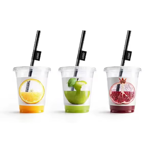 Vente en gros filet rouge jetable avec couvercle haut niveau d'apparence tasse à eau transparente décrochage café boisson froide tasse en plastique - Product Image 1