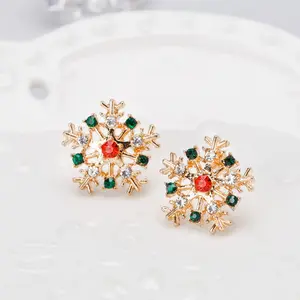 REWIN Colorful Pearl Zircon Snowflake Earrings Delicate Shiny Bow Xmas Stud Earring For Women Christmas Jewelry New Year Gift