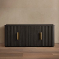 Buffet en chêne américain moderne et transfrontalier, taille personnalisable, 4 portes cannelées, meuble de rangement de luxe artisanal en bois massif, credenza imposante