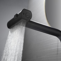 Keran Dapur Hitam Matte Model Tarik Turun, Lengkung Tinggi 90 Derajat, Corong Bentuk L, Kepala Semprot Persegi Panjang, Tuas Samping, Pemasangan di Dek Satu Lubang