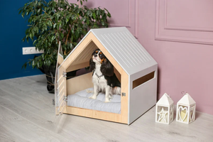 Houten moderne witte honden- en kattenhuis voor binnen met acryldeur, huisdierenmeubilair, binnenhondenhok - Product Image 2