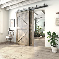 Kit de quincaillerie de porte de grange coulissante en acier au carbone noir classique + POM Double voie de dérivation avec support pour le bricolage à la maison