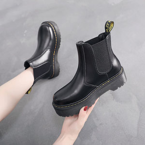 Botas <span class=keywords><strong>Chelsea</strong></span> para Mujer, Parte Superior de Piel de Vacuno, Suela de Tendón de Res, Plataforma con Suela Gruesa, Punta Redonda, Estilo Europeo y Americano para Otoño - Product Image 3
