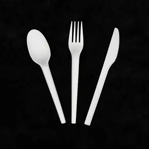 BPI 6.7 Inch Cornstarch Knife Fork Spoon Cutlery Set Biodegradable Eco Utensil
