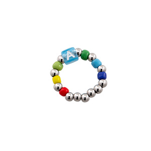 Anillo de acero inoxidable yunnique con cuentas y 26 letras del alfabeto, joyería de moda para mujer, regalo, estilo geométrico redondo - Product Image 5