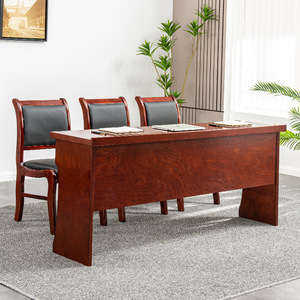 Table de conférence Han Guo avec ensemble de chaises, placage en bois massif, bureau de réunion pour salles de formation - Product Image 4