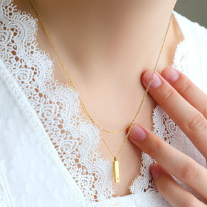 Collar Doble de Acero Inoxidable con Logotipo Personalizado, Resistente al Deslustre, Impermeable, Chapado en Oro de 18k, para Mujer - Product Image 3