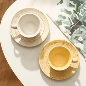 แก้วกาแฟเซรามิกสไตล์ญี่ปุ่นลายการ์ตูนทันสมัย ถาดรองแก้วสวยงามเหมาะสำหรับงานเลี้ยง น้ำชาตอนบ่าย อาหารเช้า ความจุ 201-300 มล. - Product Image 3