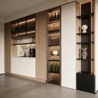 Aparador con Puerta Corredera y Vitrina LED para Vinos, Madera y Metal - Fabricación Personalizada OEM Directo de Fábrica