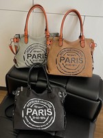 Sac fourre-tout en toile à imprimé lettres pour femmes, grande capacité, décontracté, sac à bandoulière pour le quotidien, le shopping, le travail, les voyages – En stock