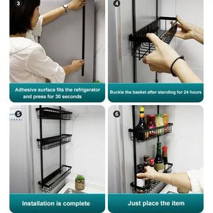 3-<b>Basket</b> Magnetic Carbon Steel Folding Spice Rack with Hook <b>for</b> Wall Mounted Fridge Organizer - Product Image 6