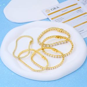 Pulsera de Alta Calidad Chapada en Oro Amarillo de 2mm -6mm, Plata 925, Moissanita VVS1, Forma Redonda, Estilo Tenis - Product Image 3