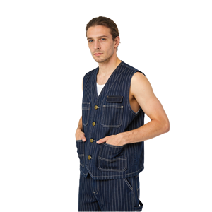 Chaleco Vaquero a Rayas para Hombre, Ropa de Abrigo de Otoño, Transpirable, Ecológico, de Secado Rápido, con Múltiples Bolsillos y Cuello Camisero - Product Image 1