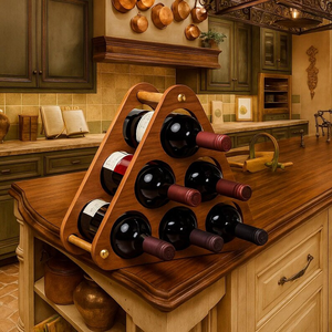 उच्च गुणवत्ता वाली लकड़ी की शराब रैक बोतल धारक देहाती त्रिकोण 6-बोतल प्रदर्शनी बार रेस्तरां होटल और घर के लिए - Product Image 2