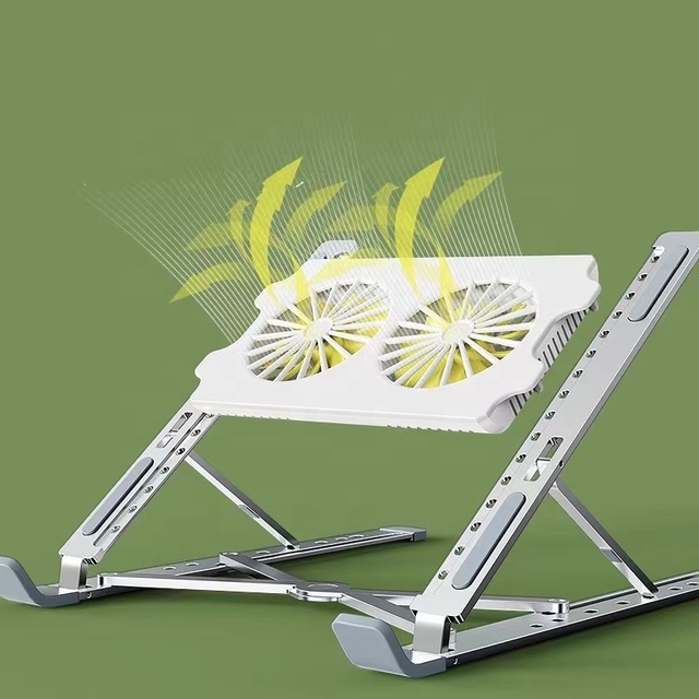 NUOXI Silver Aluminum Adjustable Height Notebook Tablet Compatible Laptop Stand with Low Noise Fan Cooler Prevent Overheating