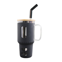 JM Best-seller Tasse à eau pour voiture 32oz Tasse de voyage à sublimation avec poignée et paille Tasse à thé en verre à double paroi isolée