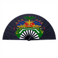 Éventail de Kung Fu personnalisé avec drapeau mondial, en tissu Oxford haute densité, avec armature en plastique noir satiné, pliable, style Instagram, Haïti, États-Unis