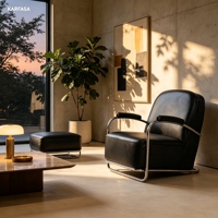Fauteuil lounge tubulaire en acier et cuir, fauteuil Bauhaus avec base en acier chromé pour salon, bureau, hôtel