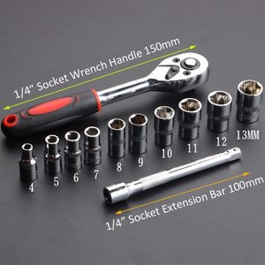 YWHWLX 12Pcs 1/4 In <b>Ratchet</b> <b>Socket</b> Wrench Set Chrome Vanadium Steel 4-13mm Industrial Grade Tools - Product Image 2