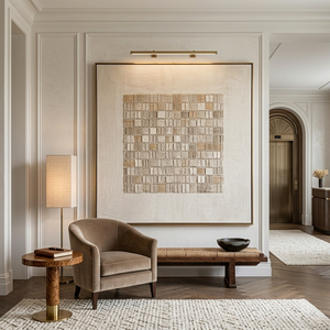 Peinture à l'huile texturée faite à la main, art mural abstrait neutre, relief 3D, toile d'art pour la décoration intérieure d'hôtel, vente en gros - Product Image 2