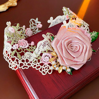 Collar de diamantes con incrustaciones de perlas de flores de tela de gama alta, diseño dulce fresco, serie forestal, accesorio de regalo al por mayor