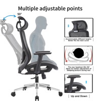 Fauteuil de bureau exécutif moderne en maille réglable, inclinable, dossier haut, design ergonomique, appui-tête 3D réglable, pour bureau à domicile
