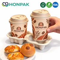 Gobelets à café en papier HONPAK avec plateau porte-boissons en pulpe moulée, emballage personnalisé pour boissons chaudes, pour boulangerie à emporter
