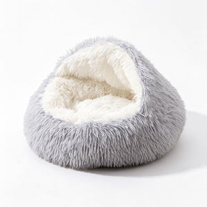 Soft Faux Fur Cat <b>Bed</b> Cave Round Pink White Indoor Pet <b>Nest</b> Removable Washable All Seasons Cute Style - Product Image 2