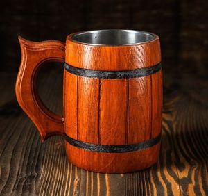 Mug en bois de qualité supérieure avec poignée, tasse en bois naturel faite à la main pour café, thé, bière, usage rustique en cuisine, disponible à la vente - Product Image 2