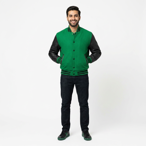 Blouson Bomber Homme Personnalisé en Gros avec Broderie de Logo, Grande Taille, en Peau de Mouton, Style Letterman pour l'Hiver, Boutonné - Product Image 1