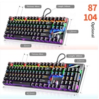 Clavier mécanique filaire pour jeux YINDIAO ZK3 104 87 touches, panneau métallique, LED arc-en-ciel, interrupteurs bleus/noirs pour PC portable