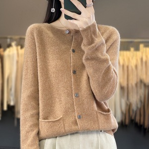 Nuevo Cárdigan Elegante de Punto de Poliéster para Mujer, Estilo Primavera-Otoño, Color Sólido, Mangas Largas con Volantes, Holgado, Talla Grande, Suéter Fino - Product Image 6