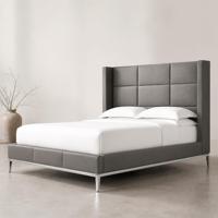 Maßgefertigtes Modernes Designer-Lederbett mit Rechteckigem Kanalgestell, Metallbasis und Anpassbarem Kopfteil für Luxushotels