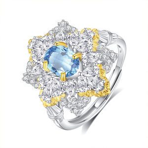 9 Factory Pure Silver 925 Flowers <b>Adjustable</b> <b>Ring</b> 5*7mm Oval Cut Natural Stones Gold Electroplating Trendy Wedding Jewelry Women - Product Image 1