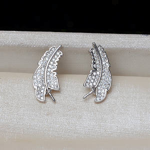 Ensemble de boucles d'oreilles et de bagues en argent S925 avec pendentif plume, accessoires de bricolage pour femmes, porte-cheveux de bébé 5-6-7, perle vide, bijoux de mode - Product Image 5