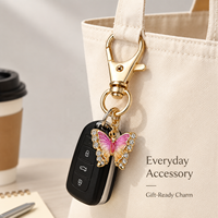 Porte-clés Multicolore Papillon Irisé en Strass avec Cadre Doré, Pendentif Acrylique, Breloque pour Sac, Carte Inspirante, Cadeau