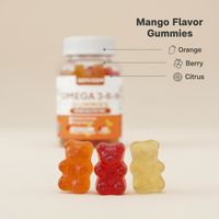 Gummies pour adultes Omega 3-6-9 60 unités |   Complément alimentaire énergétique végétalien sans gluten à la mangue pour la santé immunitaire et osseuse