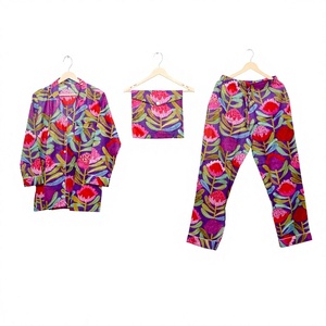 Ensemble pyjama 2 pièces pour femme, 100 % coton, motif floral, respirant, séchage rapide, lavable en machine, manches longues, taille élastique – Nouvelle collection en gros - Product Image 1