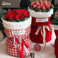 Qibai Nouveau Sac à parfum en tissu rouge à motifs floraux pour Noël, emballage en tissu pour bouquet de pommes et de fraises