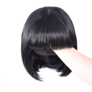 Sans colle courte droite cheveux humains <span class=keywords><strong>Bob</strong></span> perruque avec frange 180% densité réaliste cuir chevelu dentelle perruques naturel noir pour les femmes - Product Image 2