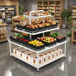 Étagère de présentation modulaire pour boulangerie 2026, 3 niveaux, étagère <span class=keywords><strong>à</strong></span> <span class=keywords><strong>pain</strong></span> escalonnée, robuste, en acier de 1,2 mm, pour îlot de produits de détail, directement de l'usine - Product Image 3