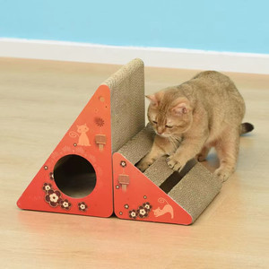 Cat Scratching Board Triangle Combination Set Floral <b>Pattern</b> 1 Level Corrugated <b>Paper</b> Cat Toy - Product Image 3