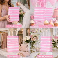 Sacs en papier kraft rose avec poignées, petits sacs cadeaux pour le commerce de détail, les fêtes, les mariages, emballage de cadeaux, vente en gros