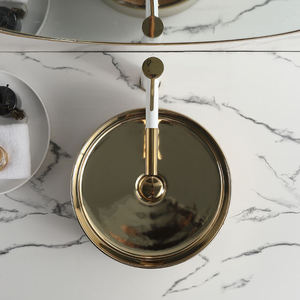 Lavabo de salle de bain de luxe en céramique dorée artistique, petit lavabo rond à poser pour hôtel - Product Image 6
