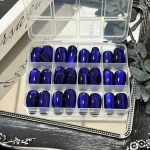 เล็บปลอมอะ<span class=keywords><strong>ค</strong></span>ริ<span class=keywords><strong>ลิ</strong></span><span class=keywords><strong>ค</strong></span>แบบกดติด 144 ชิ้น สีน้ำเงินรอยัล ทรงรี ปลายเล็บทรงอัลมอนด์ ประดับกลิตเตอร์ ทำมือ ลายตาแมว ชุดเล็บปลอม - Product Image 2