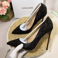 Escarpins à talons hauts à bout pointu en microfibre à motif gaufré, talons de 8 cm, 10 cm, 12 cm pour femmes, tailles 33 à 45
