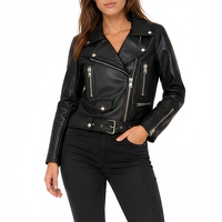 Veste en cuir PU noire à revers pour femme, style motard, personnalisable, avec logo brodé, vente en gros, en stock, fabricant OEM ODM