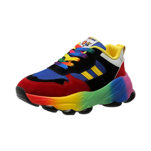 Custom Logo <strong>Women</strong> Rainbow Chunky Dad Shoes Breathable Mesh Upper Non-slip Comfort Color Block Platform Casual Walking Sneakers - Product Image 2